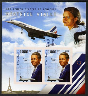 Ivory Coast 2012 Beatrice Vialle (Concorde Pilot) imperf sheetlet containing 2 values unmounted mint