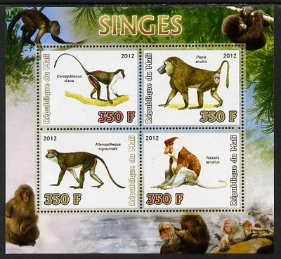 Mali 2012 Fauna - Monkeys perf sheetlet containing 4 values unmounted mint