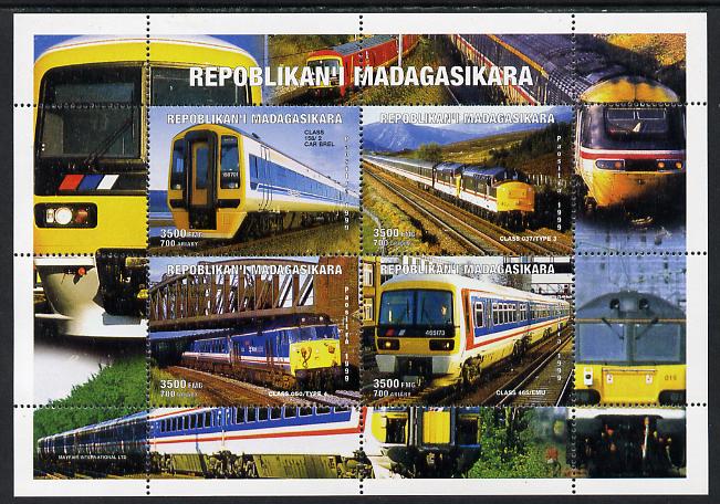 Madagascar 1999 Railways #1 perf sheetlet containing 4 values unmounted mint. Note this item is privately produced and is offered purely on its thematic appeal, it has no postal validity