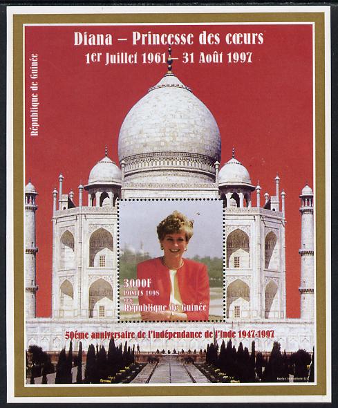 Guinea - Conakry 1998 50th Anniversary of India (red background) featuring Princess Diana perf m/sheet unmounted mint. Note this item is privately produced and is offered purely on its thematic appeal