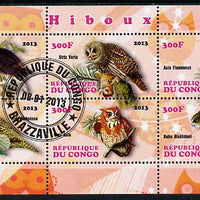 Congo 2013 Owls perf sheetlet containing 6 values fine cto used