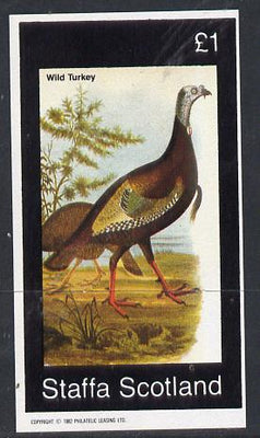 Staffa 1982 Birds #26 (Wild Turkey) imperf souvenir sheet (£1 value) unmounted mint