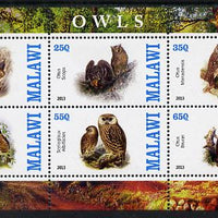 Malawi 2013 Owls perf sheetlet containing 6 values unmounted mint