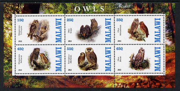 Malawi 2013 Owls perf sheetlet containing 6 values unmounted mint