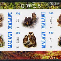 Malawi 2013 Owls imperf sheetlet containing 6 values unmounted mint