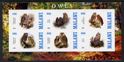 Malawi 2013 Owls imperf sheetlet containing 6 values unmounted mint