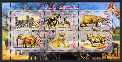 Rwanda 2013 Wild Africa perf sheetlet containing 6 values fine cto used