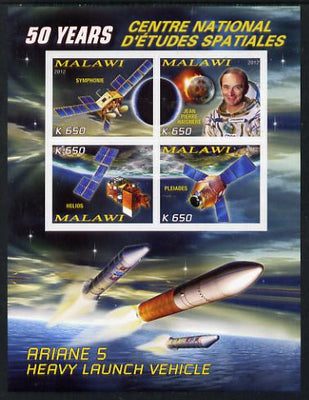 Malawi 2012 Space - 50th Anniversary of Centre for Space Studies #1 imperf sheetlet containing 4 values unmounted mint