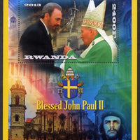 Rwanda 2013 Pope John Paul with Fidel Castro perf deluxe sheet containing 1 value unmounted mint