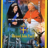 Rwanda 2013 Pope John Paul with Queen Elizabeth II perf deluxe sheet containing 1 value unmounted mint