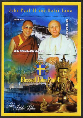 Rwanda 2013 Pope John Paul with Dalai Lama perf deluxe sheet containing 1 value unmounted mint