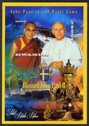 Rwanda 2013 Pope John Paul with Dalai Lama imperf deluxe sheet containing 1 value unmounted mint