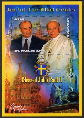 Rwanda 2013 Pope John Paul with Mikhail Gorbachev perf deluxe sheet containing 1 value unmounted mint