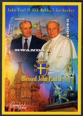 Rwanda 2013 Pope John Paul with Mikhail Gorbachev imperf deluxe sheet containing 1 value unmounted mint