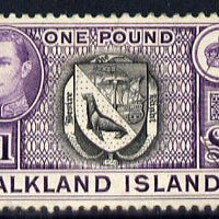 Falkland Islands 1938-50 KG6 Arms £1 very fine cds used SG 163