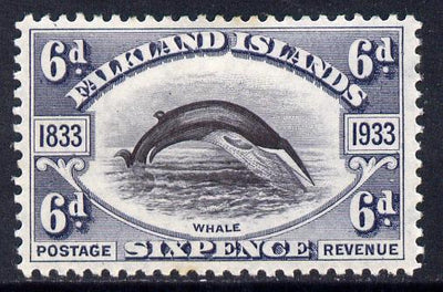 Falkland Islands 1933 Centenary 6d Fin Whale mounted mint SG 133