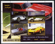 Somalia 2001 Centenary of Mercedes-Benz perf sheetlet containing 4 values unmounted mint. Note this item is privately produced and is offered purely on its thematic appeal