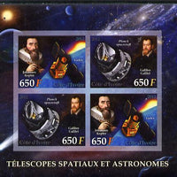 Ivory Coast 2012 Space Telescopes & Astronomers imperf sheetlet containing 4 values (2 sets of 2) unmounted mint
