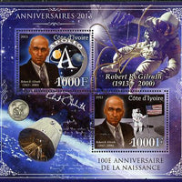 Ivory Coast 2013 Anniversaries - Birth Centenary of Robert Gilruth perf sheetlet containing 2 values unmounted mint