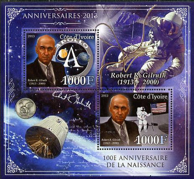 Ivory Coast 2013 Anniversaries - Birth Centenary of Robert Gilruth perf sheetlet containing 2 values unmounted mint