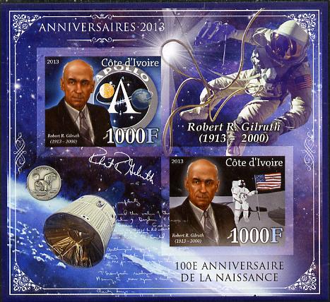 Ivory Coast 2013 Anniversaries - Birth Centenary of Robert Gilruth imperf sheetlet containing 2 values unmounted mint