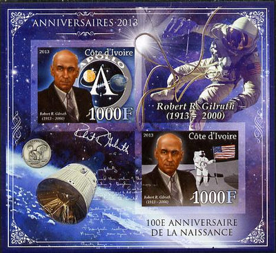 Ivory Coast 2013 Anniversaries - Birth Centenary of Robert Gilruth imperf sheetlet containing 2 values unmounted mint