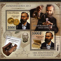Ivory Coast 2013 Anniversaries - 180th Birth Anniversary of Alfred Nobel perf sheetlet containing 2 values unmounted mint