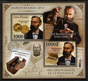 Ivory Coast 2013 Anniversaries - 180th Birth Anniversary of Alfred Nobel perf sheetlet containing 2 values unmounted mint