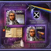 Ivory Coast 2013 Anniversaries - 370th Birth Anniversary of Isaac Newton perf sheetlet containing 2 values unmounted mint