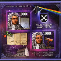 Ivory Coast 2013 Anniversaries - 370th Birth Anniversary of Isaac Newton imperf sheetlet containing 2 values unmounted mint