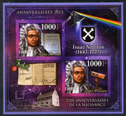 Ivory Coast 2013 Anniversaries - 370th Birth Anniversary of Isaac Newton imperf sheetlet containing 2 values unmounted mint