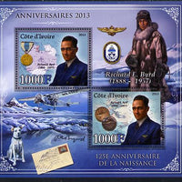 Ivory Coast 2013 Anniversaries - 125th Birth Anniversary of Richard Byrd perf sheetlet containing 2 values unmounted mint