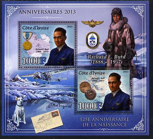 Ivory Coast 2013 Anniversaries - 125th Birth Anniversary of Richard Byrd perf sheetlet containing 2 values unmounted mint