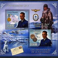 Ivory Coast 2013 Anniversaries - 125th Birth Anniversary of Richard Byrd imperf sheetlet containing 2 values unmounted mint
