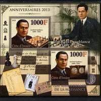 Ivory Coast 2013 Anniversaries - 125th Birth Anniversary of Jose Raul Capablanca perf sheetlet containing 2 values unmounted mint