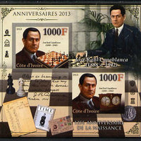 Ivory Coast 2013 Anniversaries - 125th Birth Anniversary of Jose Raul Capablanca imperf sheetlet containing 2 values unmounted mint