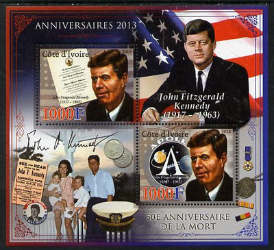 Ivory Coast 2013 Anniversaries - 50th Death Anniversary of John F Kennedy perf sheetlet containing 2 values unmounted mint