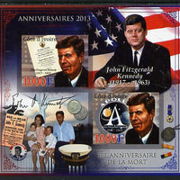 Ivory Coast 2013 Anniversaries - 50th Death Anniversary of John F Kennedy imperf sheetlet containing 2 values unmounted mint