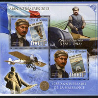 Ivory Coast 2013 Anniversaries - 125th Birth Anniversary of Roland Garros perf sheetlet containing 2 values unmounted mint