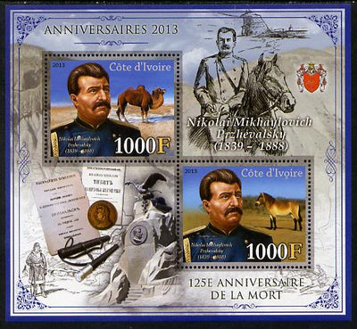 Ivory Coast 2013 Anniversaries - 125th Death Anniversary of Nikolai Przhevalsky perf sheetlet containing 2 values unmounted mint