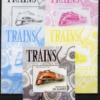Guinea - Conakry 2012 Trains - Rocky Mountain Rocket deluxe sheet - the set of 5 imperf progressive proofs comprising the 4 individual colours plus all 4-colour composite, unmounted mint