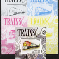 Guinea - Conakry 2012 Trains - Santa Fe deluxe sheet - the set of 5 imperf progressive proofs comprising the 4 individual colours plus all 4-colour composite, unmounted mint