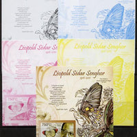 Guinea - Bissau 2012 Commemorating Leopold Sedar Senghor - Butterflies #1 deluxe sheet - the set of 5 imperf progressive proofs comprising the 4 individual colours plus all 4-colour composite, unmounted mint