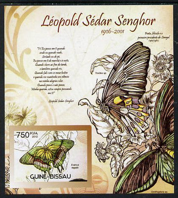 Guinea - Bissau 2012 Commemorating Leopold Sedar Senghor - Butterflies #3 imperf deluxe sheet unmounted mint. Note this item is privately produced and is offered purely on its thematic appeal