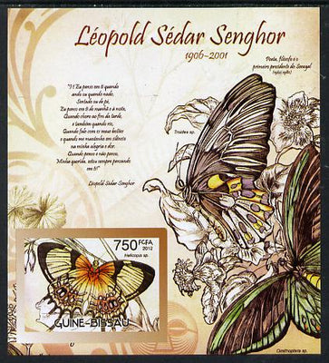 Guinea - Bissau 2012 Commemorating Leopold Sedar Senghor - Butterflies #4 imperf deluxe sheet unmounted mint. Note this item is privately produced and is offered purely on its thematic appeal
