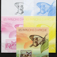 Burundi 2012 Butterflies #1 deluxe sheet - the set of 5 imperf progressive proofs comprising the 4 individual colours plus all 4-colour composite, unmounted mint