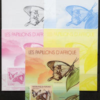 Burundi 2012 Butterflies #2 deluxe sheet - the set of 5 imperf progressive proofs comprising the 4 individual colours plus all 4-colour composite, unmounted mint