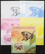 Burundi 2012 Butterflies #2 deluxe sheet - the set of 5 imperf progressive proofs comprising the 4 individual colours plus all 4-colour composite, unmounted mint
