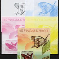 Burundi 2012 Butterflies #3 deluxe sheet - the set of 5 imperf progressive proofs comprising the 4 individual colours plus all 4-colour composite, unmounted mint