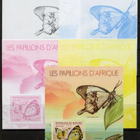 Burundi 2012 Butterflies #4 deluxe sheet - the set of 5 imperf progressive proofs comprising the 4 individual colours plus all 4-colour composite, unmounted mint